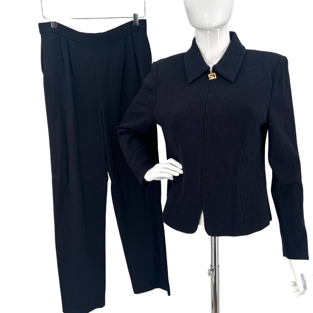 ST JOHN Marie Gray Santana Knit Black Pantsuit Size 6‎ Classic Elegant Luxury